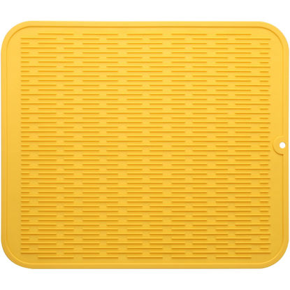 Picture of MicoYang Silicone Dish Drying Mat for Multiple Usage,Easy clean,Eco-friendly,Heat-resistant Silicone Mat for Kitchen Counter or Sink,Refrigerator or Drawer Liner Yellow XXL 24 inches x 18 inches