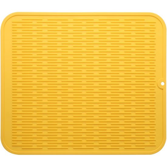 Picture of MicoYang Silicone Dish Drying Mat for Multiple Usage,Easy clean,Eco-friendly,Heat-resistant Silicone Mat for Kitchen Counter or Sink,Refrigerator or Drawer Liner Yellow XXL 24 inches x 18 inches
