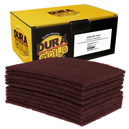 Picture of Dura-Gold Premium 6" x 9" Maroon General Purpose Scuff Pads, Box of 10 - Scuffing, Scouring, Sanding, Paint Primer Prep Adhesion Scratch - Surface Preparation Automotive Car Auto Body Woodworking Wood