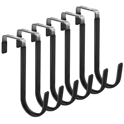 Picture of FYY Over the Door Hooks, 6 Pack Door Hangers Hooks with Rubber Prevent Scratches Heavy Duty Organizer Hooks for Living Room, Bathroom, Bedroom, Kitchen Hanging Clothes, Towels, Hats, Coats, Bags Black