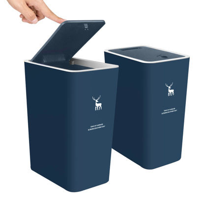 Picture of XPIY Trash Can with Lid, 2 Pack 4 Gallons/15 Liters Garbage Can with Press Top, Small Trash Can Dog Proof, Plastic Trash Bin, Waste Basket for Bathroom|Kitchen|Bedroom|Office|Living Room|Study (Blue)