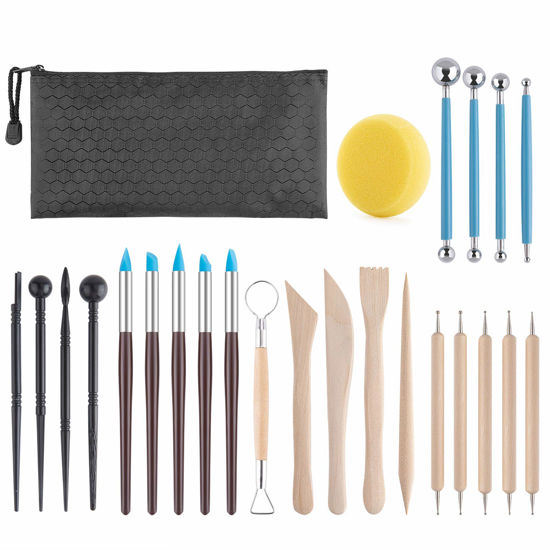 Langqun Polymer Clay Tools with Box 27pcs Pottery Tools Kit Dotting Tools  Ceramic Supplies for Kids and Adults Sculpting Modeling Shaping