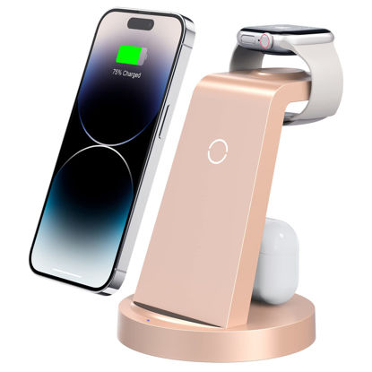 Picture of 3 in 1 Charging Station for iPhone, Wireless Charger for iPhone 14 13 12 11 X Pro Max & Apple Watch - Charging Stand Dock for AirPods (Rose)