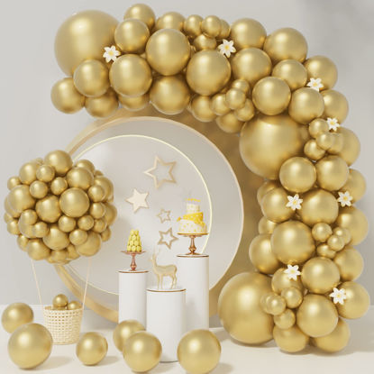 Picture of Metallic Gold Balloons 73Pcs Gold Balloon Garland Arch Kit 5/10/12/18 Inch Chrome Gold Balloons Different Sizes as Baby Shower Birthday Balloon Anniversary Wedding Christmas Balloons Party Decorations