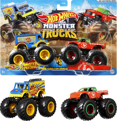 Picture of Hot Wheels Monster Trucks Demolition Doubles, Set of 2 Toy Monster Trucks in 1:64 Scale (Styles May Vary)