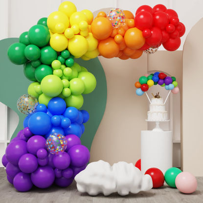 Picture of RUBFAC Rainbow Balloons Garland Arch Kit, 129pcs 12 Assorted Color Balloons Colorful Party Balloons for Birthday Party Baby Shower Decoration