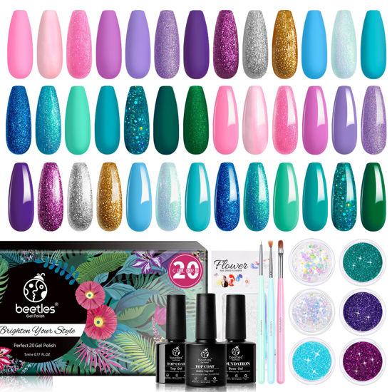 GetUSCart- beetles Gel Polish Nail Set 20 Colors Multicolor Collection  Pastel Pink Yellow Blue Red Glitter Nude Soak Off Manicure Kit for Women  with Base Matte and Glossy Top Coat