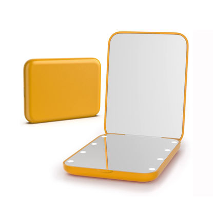 Picture of Kintion Pocket Mirror, 1X/3X Magnification LED Compact Travel Makeup Mirror, Compact Mirror with Light, Purse Mirror, Portable, Folding, Handheld, Small Lighted Compact Mirror for Gift, Yellow