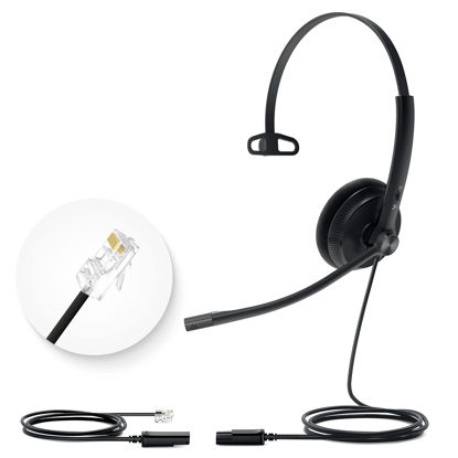 Picture of Yealink Phone Headsets for Office Phones YHS34 Lite QD to RJ9 Wired Headset Compatible with Poly Avaya Snom Grandstream Phones Desk Landline Headset with Microphone -Mono/72g/2.1m Cable
