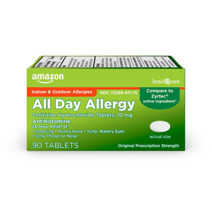 Picture of Amazon Basic Care All Day Allergy, Cetirizine Hydrochloride Tablets, 10 mg, Antihistamine, 90 Count