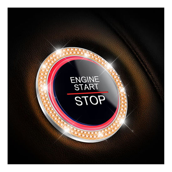 Picture of Car Bling Crystal Rhinestone Engine Start Ring Decals, 2 Pack Car Push Start Button Cover/Sticker, Key Ignition Knob Bling Ring, Sparkling Car Interior Accessories for Women (Orange)