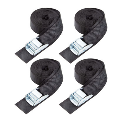 Picture of Cartman 1" x 15'Lashing Straps with Adjustable Cam Buckle Cargo Tie Down with Protective Pad, 4 Pack, Black
