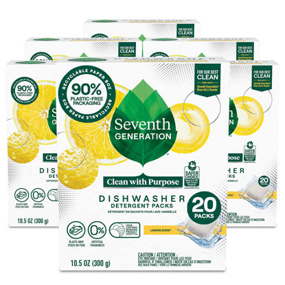 Picture of Seventh Generation Dishwasher Detergent Packs Lemon scent Pack of 6 for sparkling dishes Dishwasher tabs, 20 count