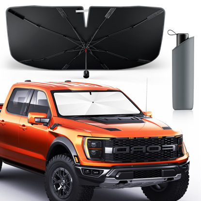 Picture of [2023 Newest] Umbrella Windshield Sun Shade Car, [Upgraded UPF50+ Crystal Nano Reflector Patent] Protect Car from Sun Ray Damage, Umbrella Sun Shade for Car SUV Truck - Keep Car Cool & Comfy(61"x33")