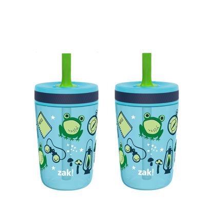 Zak Designs 12oz and 15oz 2-Pack Straw Tumbler Stainless Steel and Plastic  with Additional Straw Leakproof and Perfect for Kids, Bluey