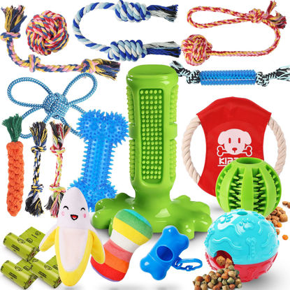 Picture of KIPRITII Dog Chew Toys for Puppy - 20 Pack Puppies Teething Chew Toys for Boredom, Pet Dog Toothbrush Chew Toys with Rope Toys, Treat Balls and Dog Squeaky Toy for Puppy and Small Dogs