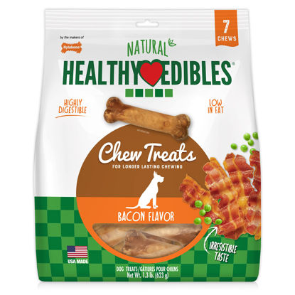 Picture of Nylabone Healthy Edibles All-Natural Long Lasting Bacon Flavor Chew Treats 7 Count Medium/Wolf