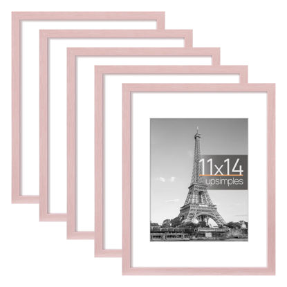 Picture of upsimples 11x14 Picture Frame Set of 5, Display Pictures 8x10 with Mat or Without Mat,Wall Gallery Photo Frames, Pink