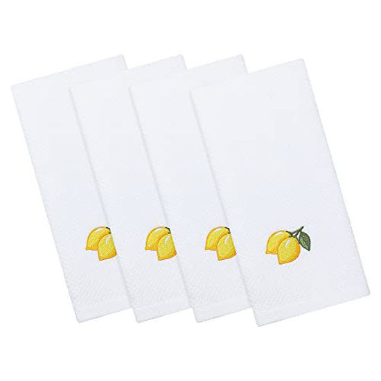 Picture of Homaxy 100% Cotton Waffle Weave Lemon Embroidery Kitchen Dish Towels, Ultra Soft Absorbent Quick Drying Cleaning Towel, 13 x 28 Inches, 4-Pack
