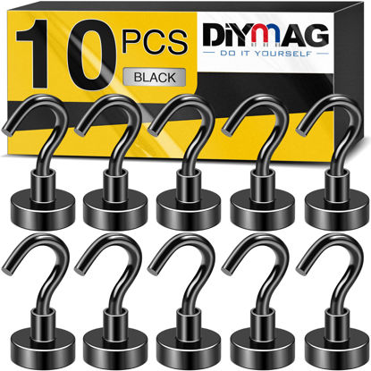 Picture of DIYMAG Magnetic Hooks for Refrigerator, Extra Strong Cruise Hook, Heavy Duty Earth Magnets with Hook for Hanging, Magnetic Hanger for Cabins, Grill (10P-Black)