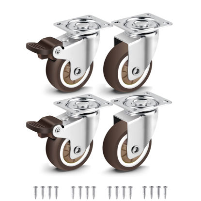 Picture of Nefish 2 Inch Swivel Caster Wheels for Furniture Rubber Casters Set of 4 Heavy Duty of 600 Lbs No Noise Locking Plate Castors Safe for Hardwood Floor & Carpet (2 with Brake and 2 Without)