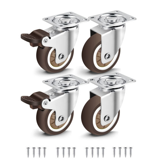 Picture of Nefish 2 Inch Swivel Caster Wheels for Furniture Rubber Casters Set of 4 Heavy Duty of 600 Lbs No Noise Locking Plate Castors Safe for Hardwood Floor & Carpet (2 with Brake and 2 Without)