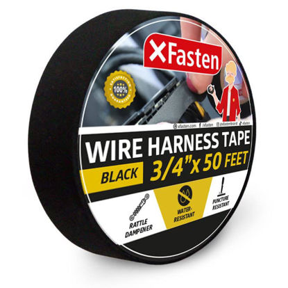 Picture of XFasten Wire Harness Tape 3/4 Inch x 50ft Cloth Tape | High Temp Fabric Tape | Cloth Electrical Tape | Felt Tape | Friction Tape | Flat Wire Tape Automotive Wire Loom Tape Screen Wire Tape