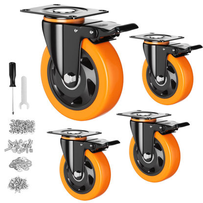 Picture of 3 Inch Caster Wheels, Casters Set of 4, Heavy Duty Casters with Brake 1000 Lbs, Locking Industrial Swivel Top Plate Casters Wheels for Furniture and Workbench Cart(Two Hardware Kits Include)