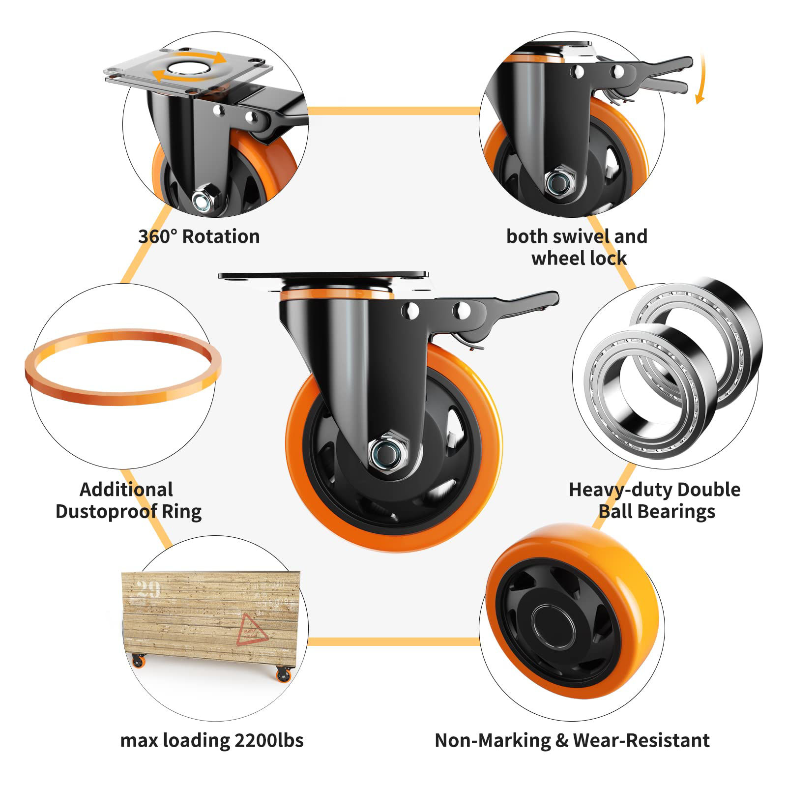 GetUSCart- 3 Inch Caster Wheels, Casters Set of 4, Heavy Duty Casters ...