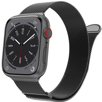 Picture of Marge Plus for Apple Watch Band Series Ultra 8 7 6 5 4 3 2 1 SE 38mm 40mm 41mm 42mm 44mm 45mm 49mm Women and Men, Stainless Steel Mesh Loop Magnetic Clasp Replacement for iWatch Bands (41mm/40mm/38mm, Black).
