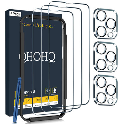 Picture of QHOHQ 3 Pack Screen Protector for iPhone 14 Pro 6.1 Inch with 3 Pack Tempered Glass Camera Lens Protector, Ultra HD, 9H Hardness, Scratch Resistant, Case Friendly