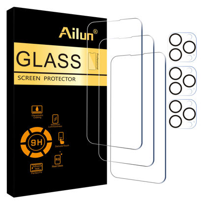 Picture of Ailun 3 Pack Screen Protector for iPhone 14 Pro Max[6.7 inch] + 3 Pack Camera Lens Protector,Sensor Protection,Dynamic Island Compatible,Case Friendly Tempered Glass Film,[9H Hardness] - HD