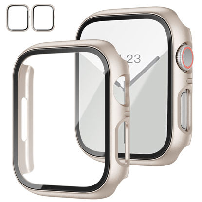 Picture of 2 Pack Case with Tempered Glass Screen Protector for Apple Watch Series 8 Series 7 41mm,JZK Slim Guard Bumper Full Coverage Hard PC Protective Cover Thin Case for iWatch 41mm Accessories,Starlight