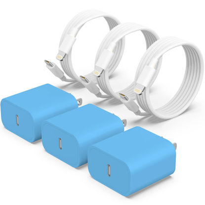 Picture of [Apple MFi Certified] 3 Pack iPhone 14 13 Fast Charger, 20W PD USB C Wall Charger Adapter with 3 Pack 6FT Type C to Lightning Cable Compatible with iPhone 14 13 12 11 Pro Max XR XS X,iPad Blue