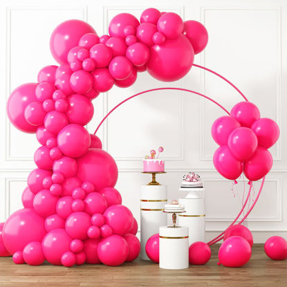 Picture of RUBFAC Hot Pink Balloons Different Sizes 105pcs 5/10/12/18 Inch for Garland Arch, Latex Party Balloons for Wedding Birthday Baby Shower Anniversary Valentine's Day Princess Theme Party Decoration