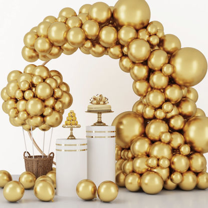 Picture of RUBFAC 129pcs Metallic Gold Balloons Latex Balloons Different Sizes 18 12 10 5 Inch Party Balloon Kit for Birthday Party Graduation Baby Shower Wedding Holiday Balloon Decoration