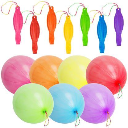 Picture of RUBFAC 46pcs Punch Balloons Punching Balloon Assorted Color Heavy Duty Party Favors, Bounce Balloons with Rubber Band Handle for Birthday Party