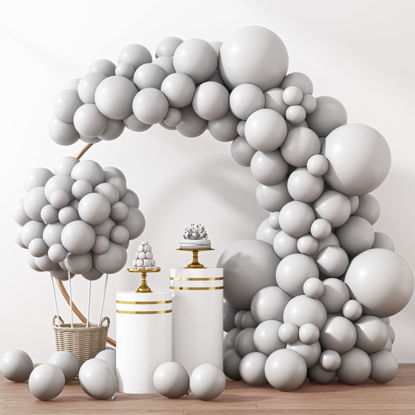 Picture of RUBFAC 129pcs Gray Balloons Latex Balloons Different Sizes 18 12 10 5 Inches Matte Gray Party Balloon Kit for Birthday Party Graduation Baby Shower Wedding Holiday Balloon Decoration