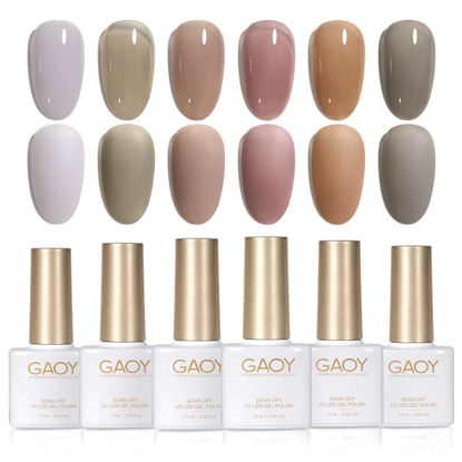 Picture of GAOY Jelly Nude Nail Polish Set for Salon, 6 Transparent Colors Sheer Brown Grey White Gel Manicure and Nail Art DIY at Home
