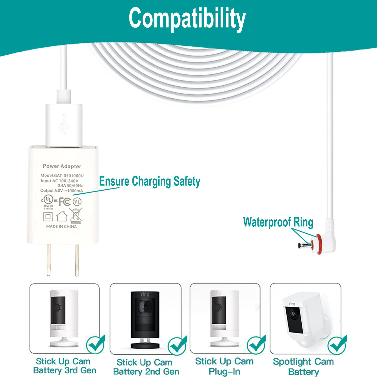 GetUSCart- Charging Extension Cable 5V 1A Adapter for Stick Up Cam ...