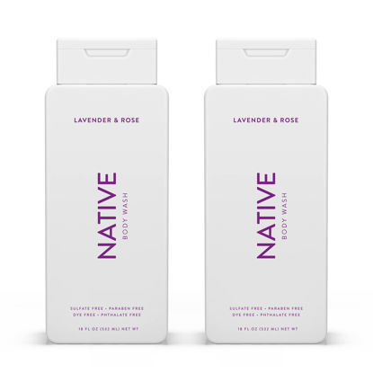Picture of Native Body Wash Natural Body Wash for Women, Men | Sulfate Free, Paraben Free, Dye Free, with Naturally Derived Clean Ingredients Leaving Skin Soft and Hydrating, Lavender & Rose 18 oz - 2 Pk