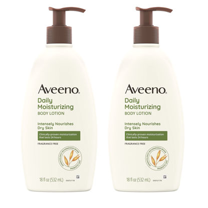 Picture of Aveeno Daily Moisturizing Body Lotion with Soothing Prebiotic Oat, Gentle Lotion Nourishes Dry Skin With Moisture, Paraben-, Dye- & Fragrance-Free, Non-Greasy & Non-Comedogenic, 2 x 18 oz