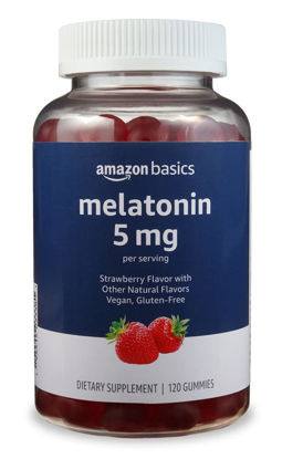 Picture of Amazon Basics Melatonin 5mg, 120 Gummies (2 per Serving), Strawberry (Previously Solimo)
