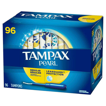 Picture of Tampax Pearl Plastic, Antigravity LeakGuard Braid, Regular Absorbency Unscented Tampons, 96 Count