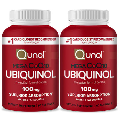 Picture of Ubiquinol CoQ10 Softgels, Qunol Mega Ubiquinol 100mg - Superior Absorption - Active form of Coenzyme Q10 for Heart Health & Healthy Blood Pressure Levels - 4 Month Supply - 60 Count (Pack of 2)