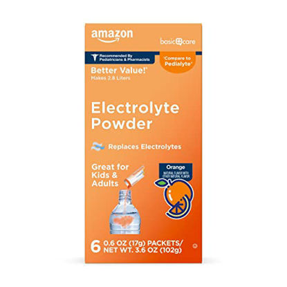 Picture of Amazon Basic Care Electrolyte Powder Packets, Orange, 6 Count (Pack of 1)