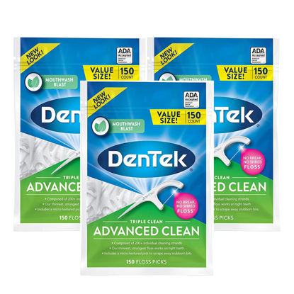 Picture of DenTek Triple Clean Advanced Clean Floss Picks, No Break & No Shred Floss, 150 Count, Pack of 3