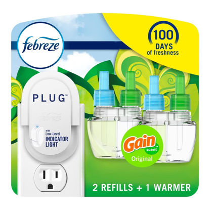 Picture of Febreze Plug In Air Fresheners For Home, Air Freshener Plug In, Gain Scent, Odor Fighter for Strong Odors, 1 Warmer + 2 Oil Refills