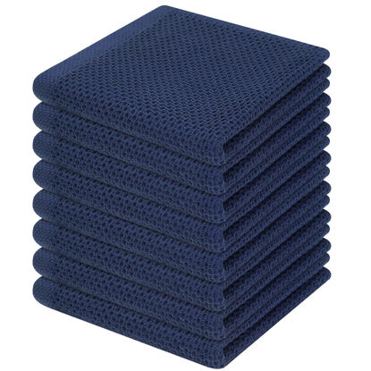 Picture of Homaxy 100% Cotton Waffle Weave Kitchen Dish Cloths, Ultra Soft Absorbent Quick Drying Dish Towels, 12 x 12 Inches, 8-Pack, Navy Blue