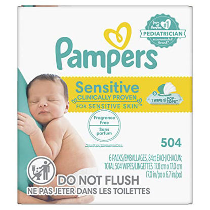 Picture of Baby Wipes Fitment, 504 count - Pampers Sensitive Water Based Hypoallergenic and Unscented Baby Wipes (Packaging May Vary)
